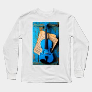 Blue Violin Hanging On Blue Wall Long Sleeve T-Shirt